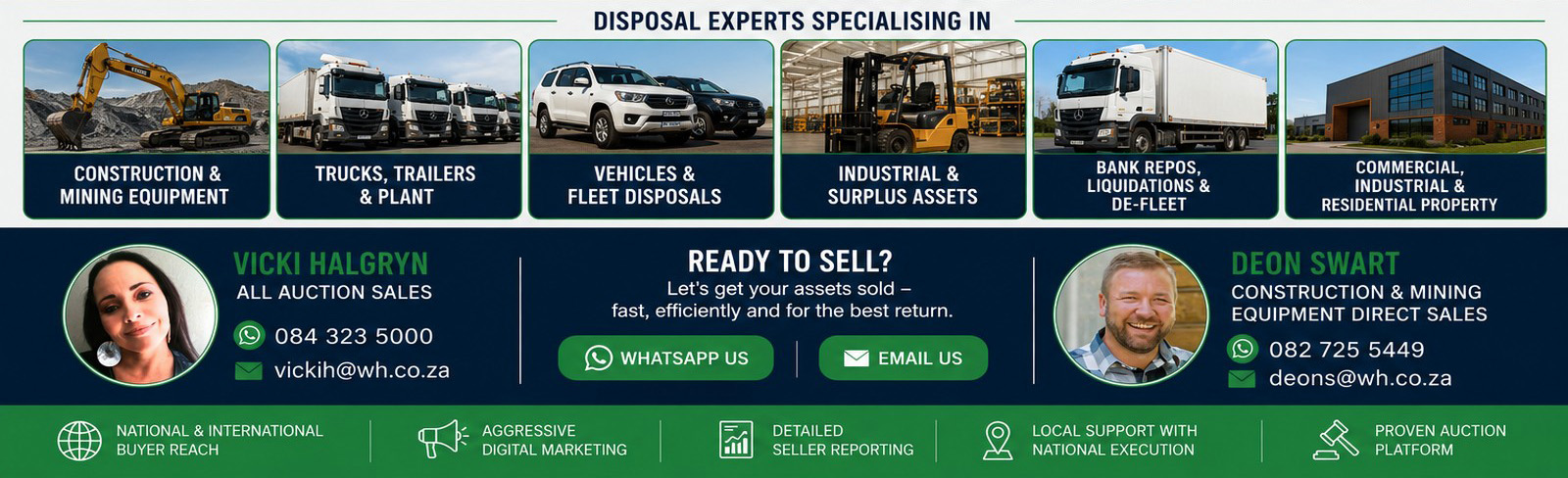 WH Auctioneers disposal experts and specialist contact banner